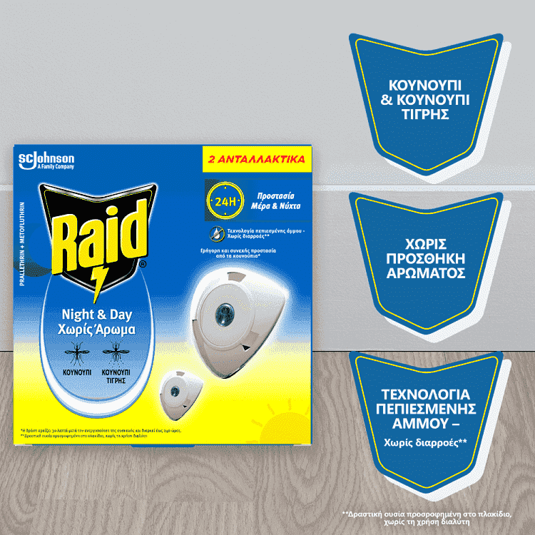 Raid Night & Day Εντομοαπωθητικό Διπλό Ανταλλακτικό