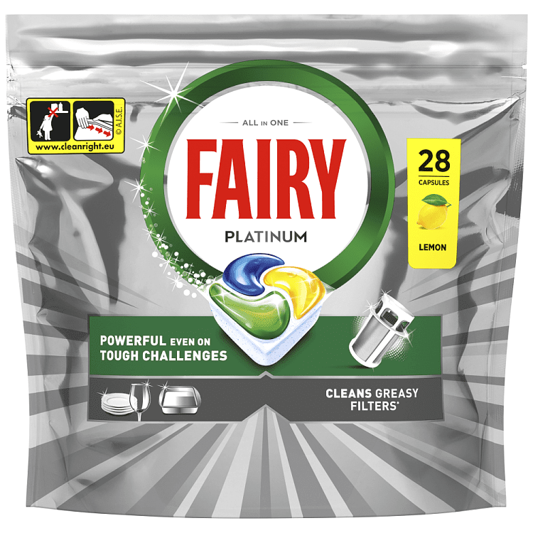Fairy Platinum Κάψουλες Πλυντηρίου Πιάτων Λεμόνι 28τεμ
