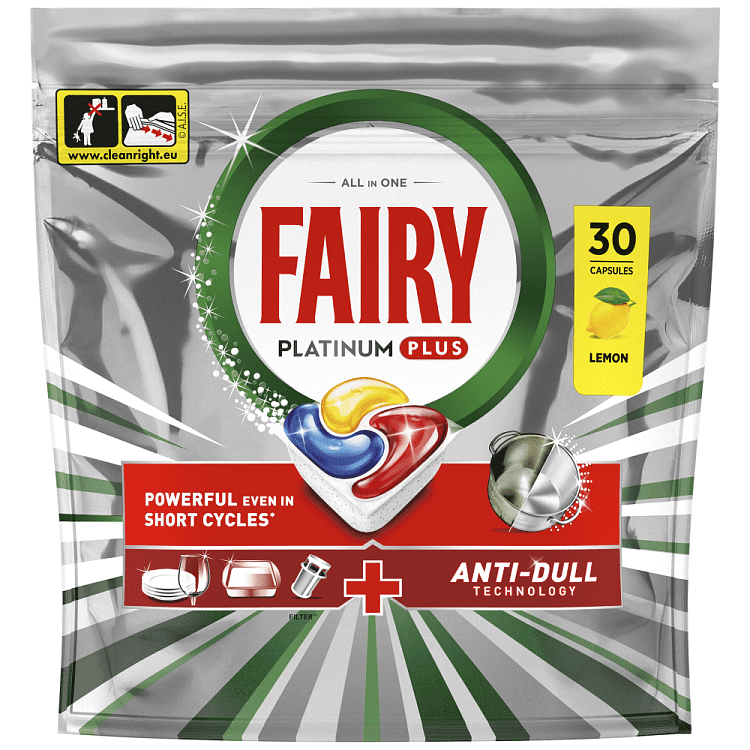 Fairy Platinum Plus Ταμπλέτες Πλυντηρίου Πιάτων Anti Dull 30τεμ