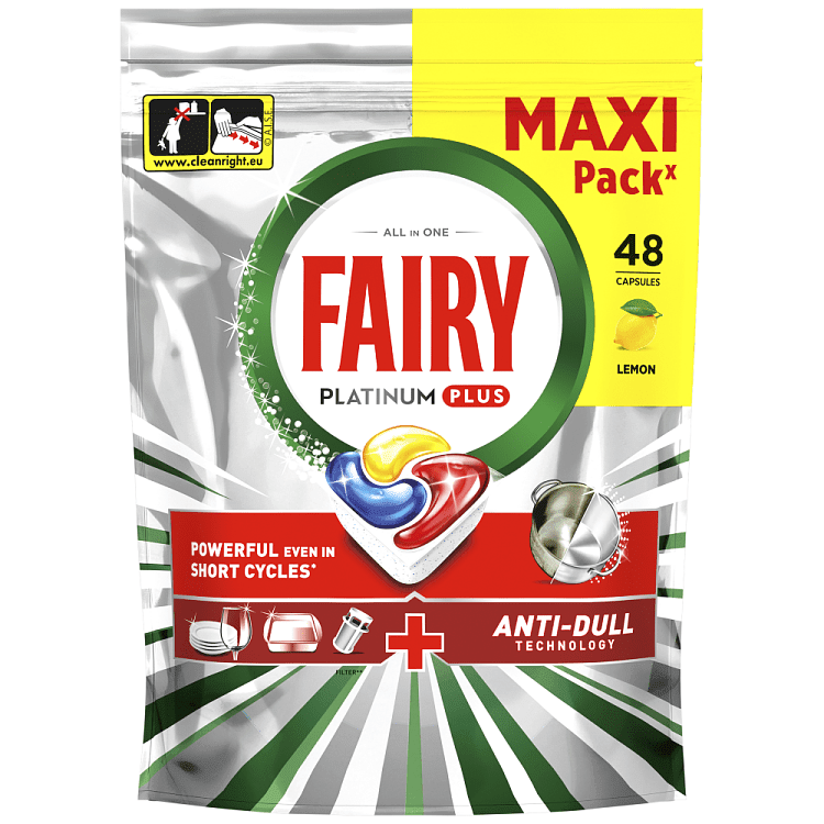 Fairy Platinum Plus Ταμπλέτες Πλυντηρίου Πιάτων Anti Dull XXL 48τεμ