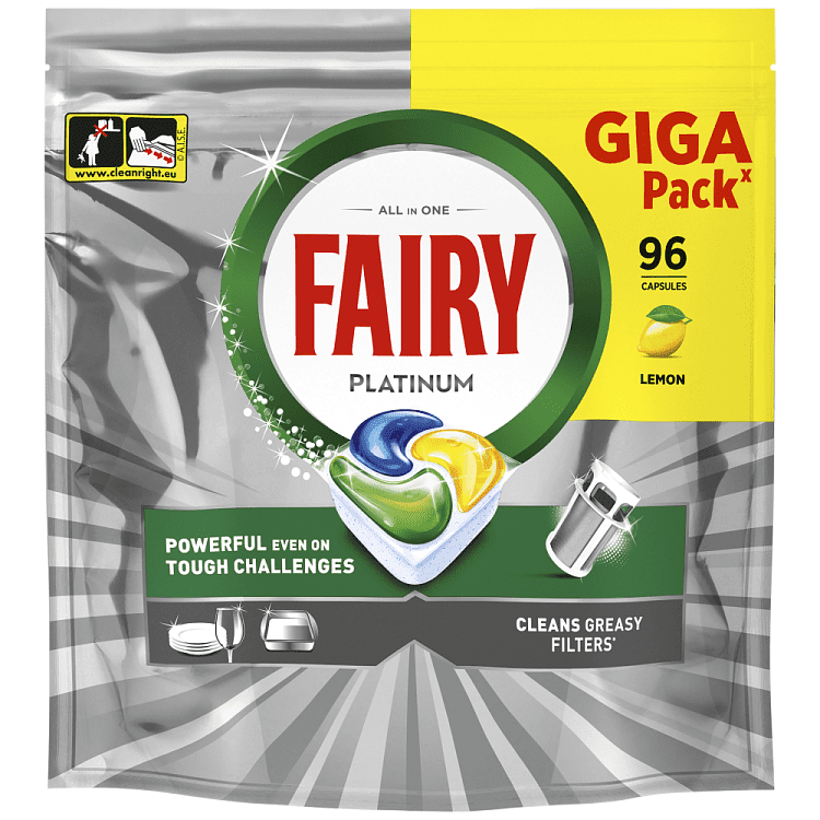 Fairy Platinum Tαμπλέτες Πληντυρίου Πιάτων Λεμόνι Giga 96τεμ