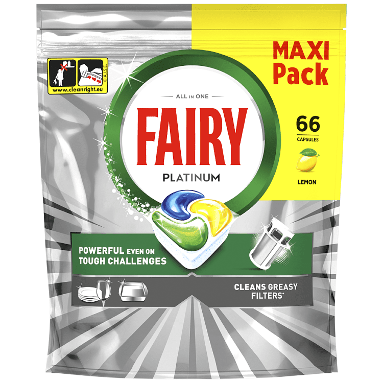 Fairy Platinum Ταμπλέτες Πλυντηρίου Πιάτων Λεμόνι XXL 66τεμ