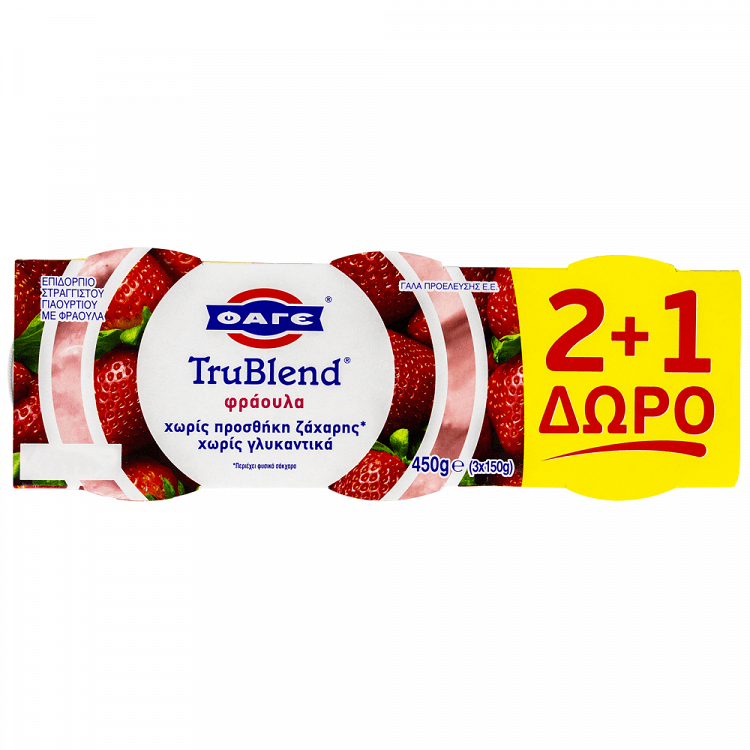 ΦΑΓΕ Trublend Φράουλα Επιδόρπιο Στραγγιστού Γιαουρτιού 1,6% Λιπαρά 3x150gr 2+1