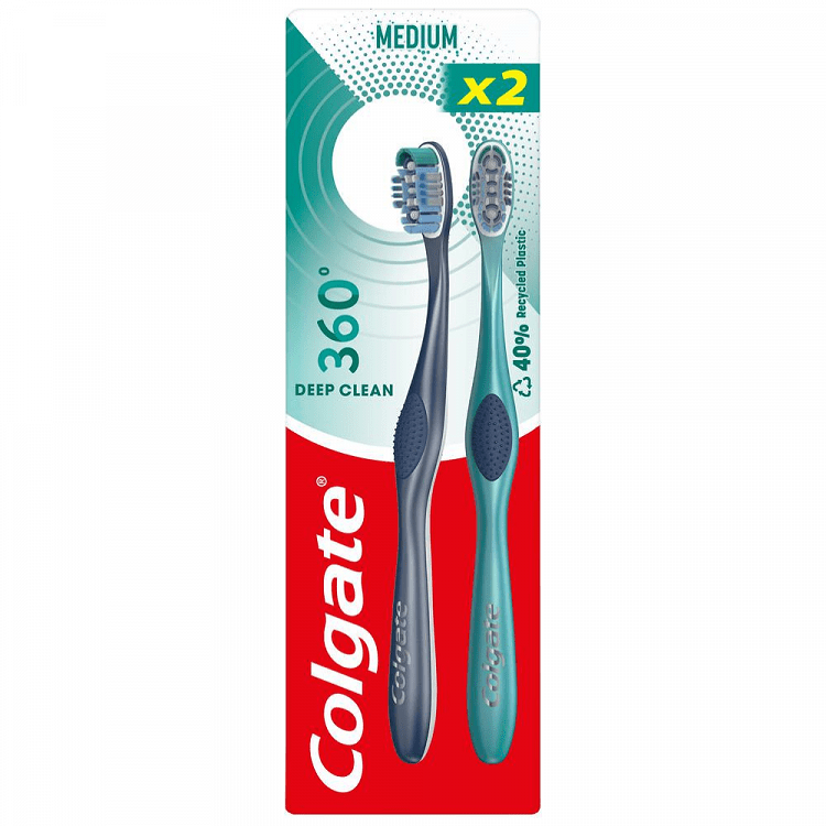 Colgate 360 Οδοντόβουρτσα Μέτρια 1+1 Δώρο