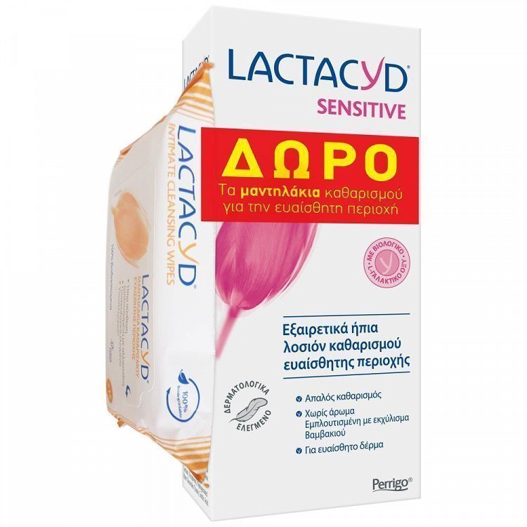 Lactacyd Sensitive Λοσιόν Εευαίσθητης Περιοχής 200ml + Μαντηλάκια