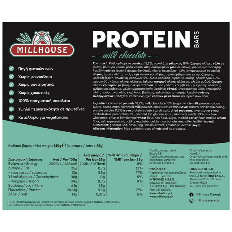 Millhouse Protein Bars Σοκολάτα Γάλακτος 4x140gr