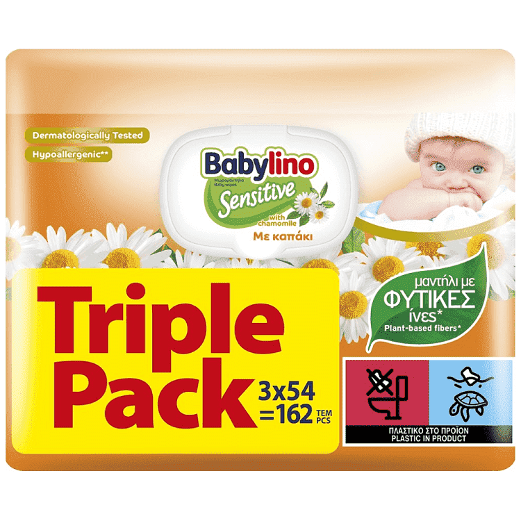 Babylino Sensitive Μωρομάντηλα Triple Pack 3x54τεμ