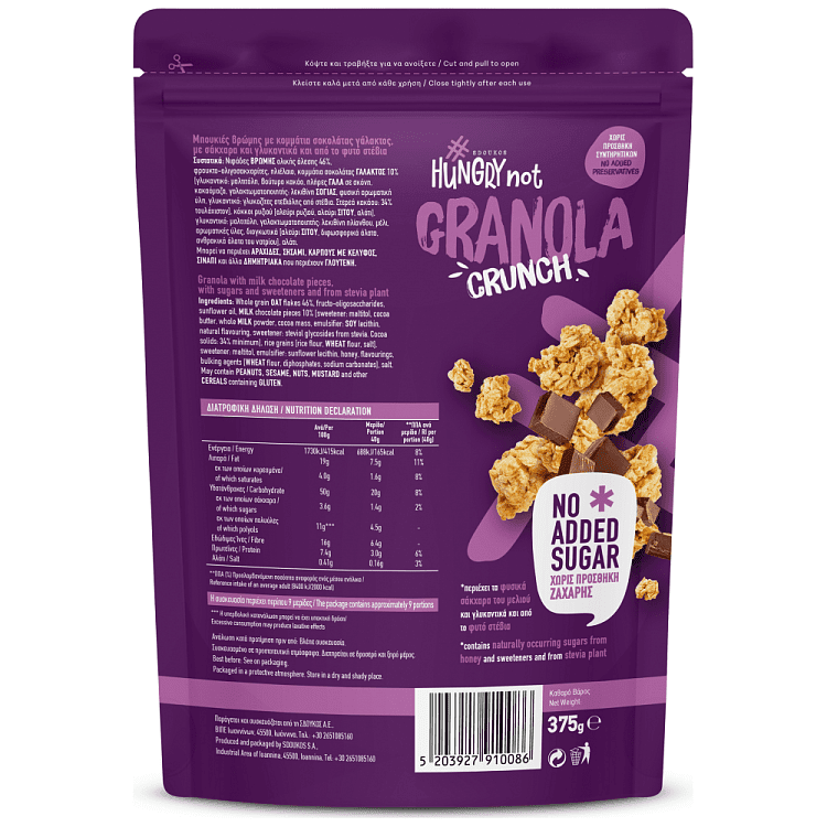 Hungry Not Granola Σοκολάτα Γάλακτος 375gr