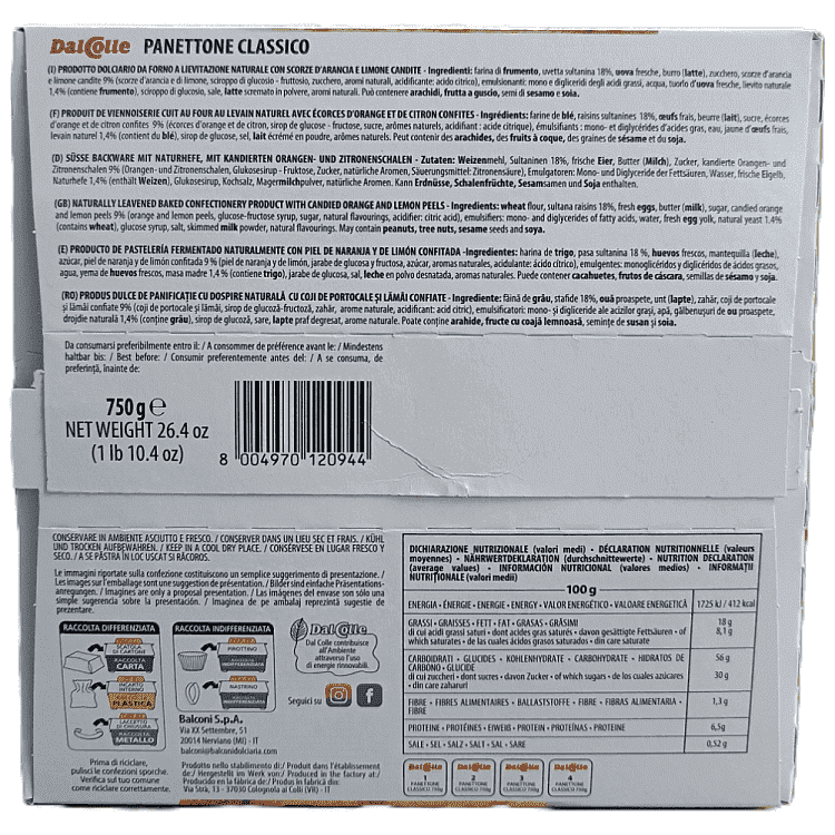 Dalcolle Panettone Classico 750ml