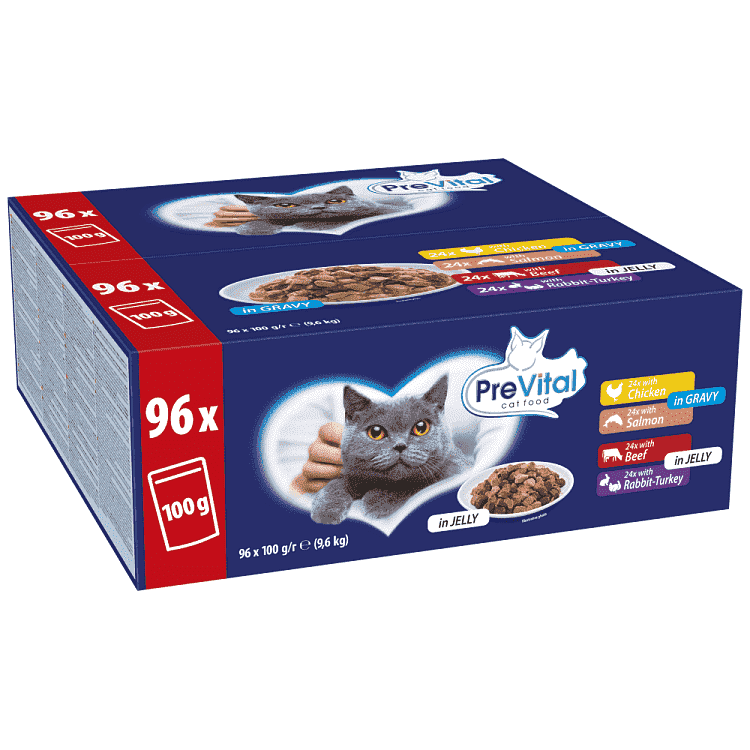 Prevital Υγρή Τροφή Γάτας Φακελάκια Mix 100gr 96τεμ