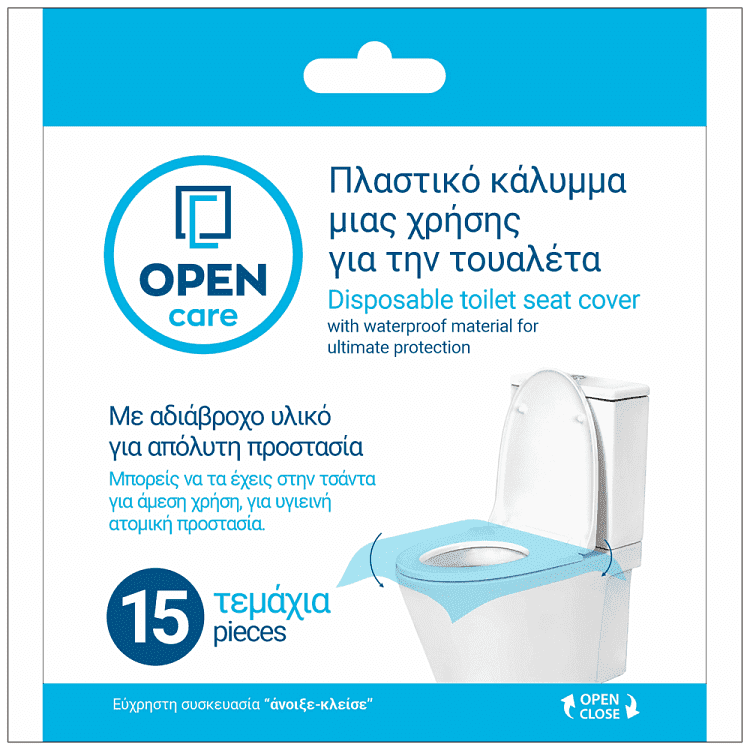 Open Care Πλαστικό Κάλυμμα Τουαλέτας Μίας Χρήσης 15τεμ