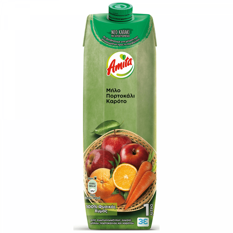 Amita Φυσικός Χυμός Μήλο,Πορτοκάλι & Καρότο 1lt 1τεμ