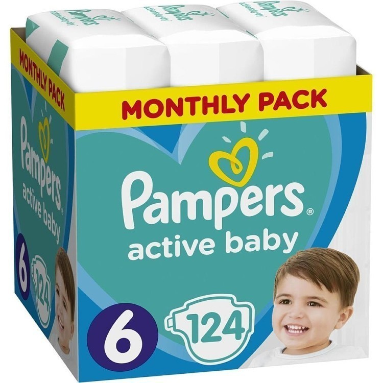 Pampers Πάνες Active Baby Monthly Pack (124τεμ) Νο6