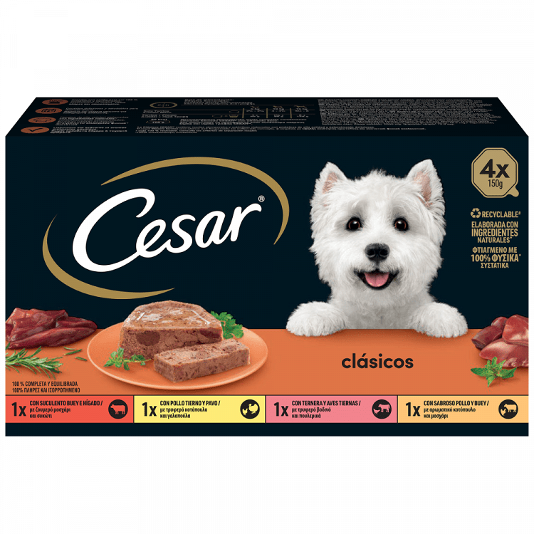 Cesar Special Υγρή Τροφή Κοτόπουλο Γαλοπούλα & Μοσχάρι Για Σκύλους 6x150gr 4τεμ