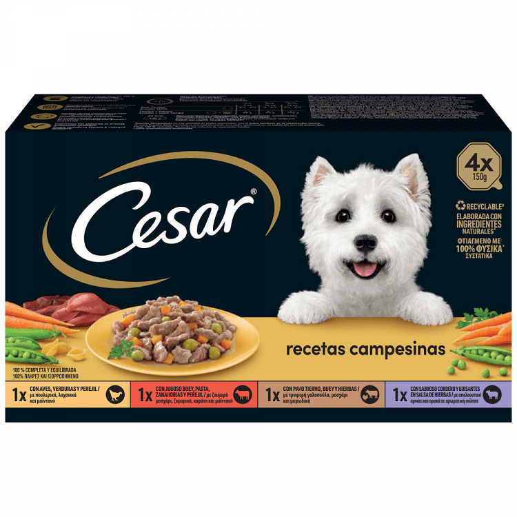 Cesar Classic Υγρή Τροφή Κοτόπουλο Βοδινό Για Σκύλους 150gr 4τεμ