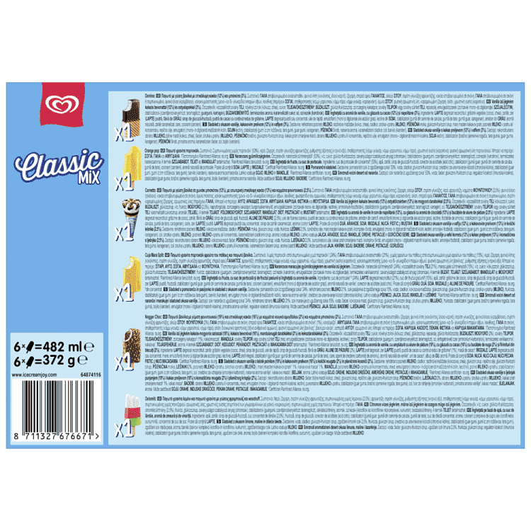 Algida Classic Mix 6τεμ 372gr 482ml