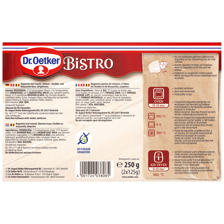 Dr Oetker Bistro Baquette Tomate Fromage Κατεψυγμένα 250gr