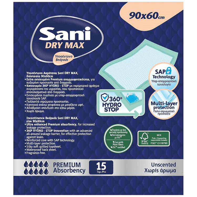 Sani Υποσέντονα Dry Max 90x60 15τεμ