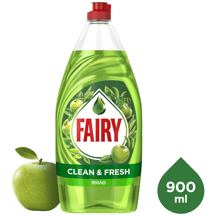 Fairy Clean & Fresh Με Άρωμα Μήλο Υγρό Πιάτων 900ml
