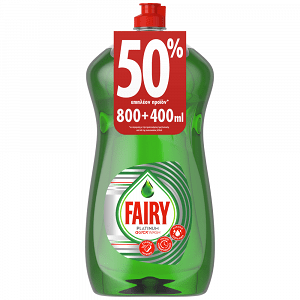 Fairy Platinum Quick wash Υγρό Πιάτων Κανονικό 800ml (+400ml Δώρο)