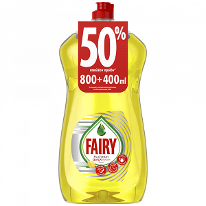 Fairy Platinum Quick wash Υγρό Πιάτων Λεμόνι 800ml (+400ml Δώρο)