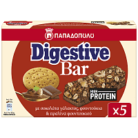 Παπαδοπούλου Digestive Bars Πρωτεΐνης Με Σοκολάτα Γάλακτος 5x28gr