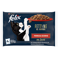 Felix Υγρή Τροφή Γάτας Σε Ζελέ Βοδινό-Κοτόπουλο 4x80gr