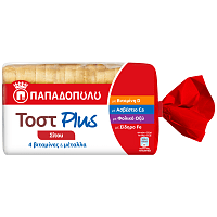 Παπαδοπούλου Plus Ψωμί Τοστ Σίτου 325gr