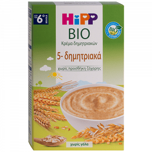 Hipp Βρεφική Κρέμα 5 Δημητριακά Χωρίς Γάλα Από Τον 6o Μήνα Bio 200gr