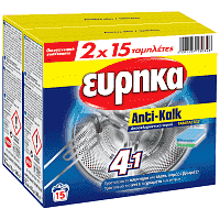 Εύρηκα Anti Klak Αποσκληρυντικές Ταμπλέτες Πλυντηρίου Ρούχων 2x15τεμ