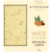 Athenian Σοκολάτα Λευκή Με Αμύγδαλο & Σταφίδες 90gr
