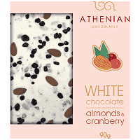 Athenian Λευκή Σοκολάτα Με Αμύγδαλα & Cranberries 90gr