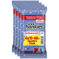 Wet Hankies Υγρά Μαντηλάκια Αντιβακτηριδιακά 4x15τεμ