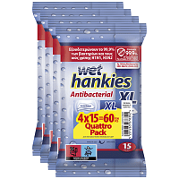 Wet Hankies Υγρά Μαντηλάκια Αντιβακτηριδιακά XL Quatro Pack 4x15