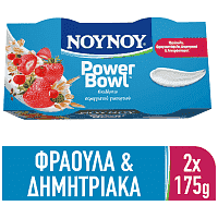 NOYNOY Power Bowl 1,7% Φράουλα-Φραγκοστάφυλο-Δημητριακά & Λιναρόσπορο 2x175gr