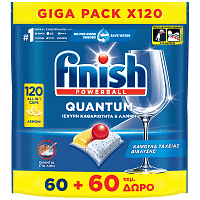 Finish Quantum All In 1 Caps Πλυντηρίου Πιάτων Λεμόνι 60 + 60 Δώρο