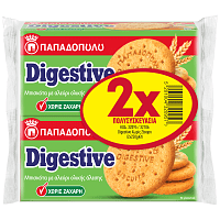 Παπαδοπούλου Digestive Μπισκότα Χωρίς Ζάχαρη 2x250gr