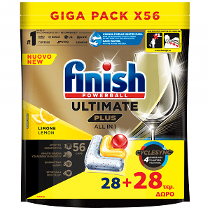 Finish Ultimate Plus Caps Πλυντηρίου Πιάτων Lemon 28+28 Δώρο