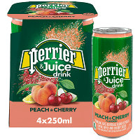 Perrier&Juice Ανθρακούχο Φυσικό Μεταλλικό Νερό με χυμούς Ροδάκινο-Κεράσι 4x250ml