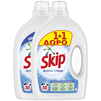 Skip Απορρυπαντικό Υγρό Active Clean 30μεζ 1+1 Δώρο