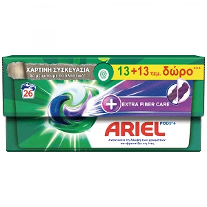 Ariel All In 1 Απορρυπαντικό Πλ. Ρούχων Κάψουλες Fiber 13τεμ +13τεμ Δώρο