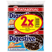 Παπαδοπούλου Digestive Μπισκότα Μαύρη Σοκολάτα 2x200gr