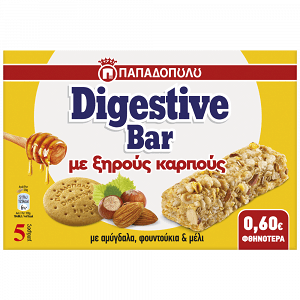 Παπαδοπούλου Digestive Bar Αμύγδαλο Φουντούκι Μέλι 5x28gr -0,60€