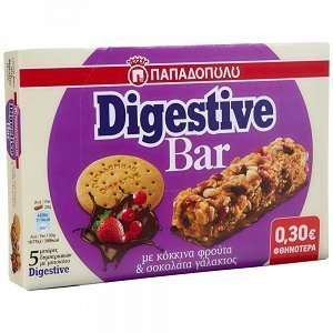 Παπαδοπούλου Digestive Bar Κόκκινα Φρούτα & Σοκολάτα 5x28gr -0,50€