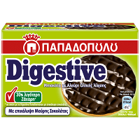 Παπαδοπούλου Digestive Με Επικάλυψη Σοκολάτας 30$ Λιγότερη Ζάχαρη 200gr
