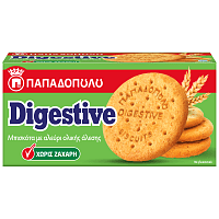 Παπαδοπούλου Μπισκότα Digestive Ολικής Άλεσης Χωρίς Ζάχαρη 250gr