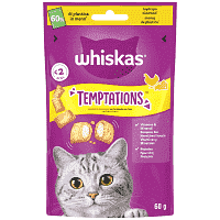 Whiskas Temptations Τροφή Γάτας Κοτόπουλο & Τυρί 60gr