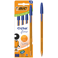 BIC Cristal Fine Στυλό Διαρκείας, Λεπτή Μύτη (0.8mm) - Μπλε, 4τεμ