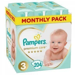 Pampers Πάνες Premium Care Monthly Pack (204τεμ) Νο3 (6-10kg)