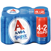 Άλφα Μπύρα Χωρίς Αλκοόλ Κουτί (4Χ330ml) 4+2 Δώρο